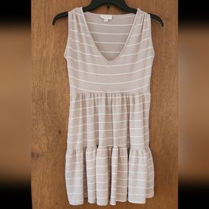 See you Monday junior's sleeveless dress, size small, tan and white